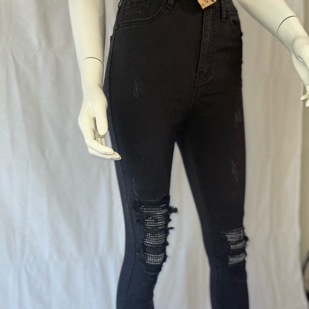 Distressed rhinestone skinny jeans